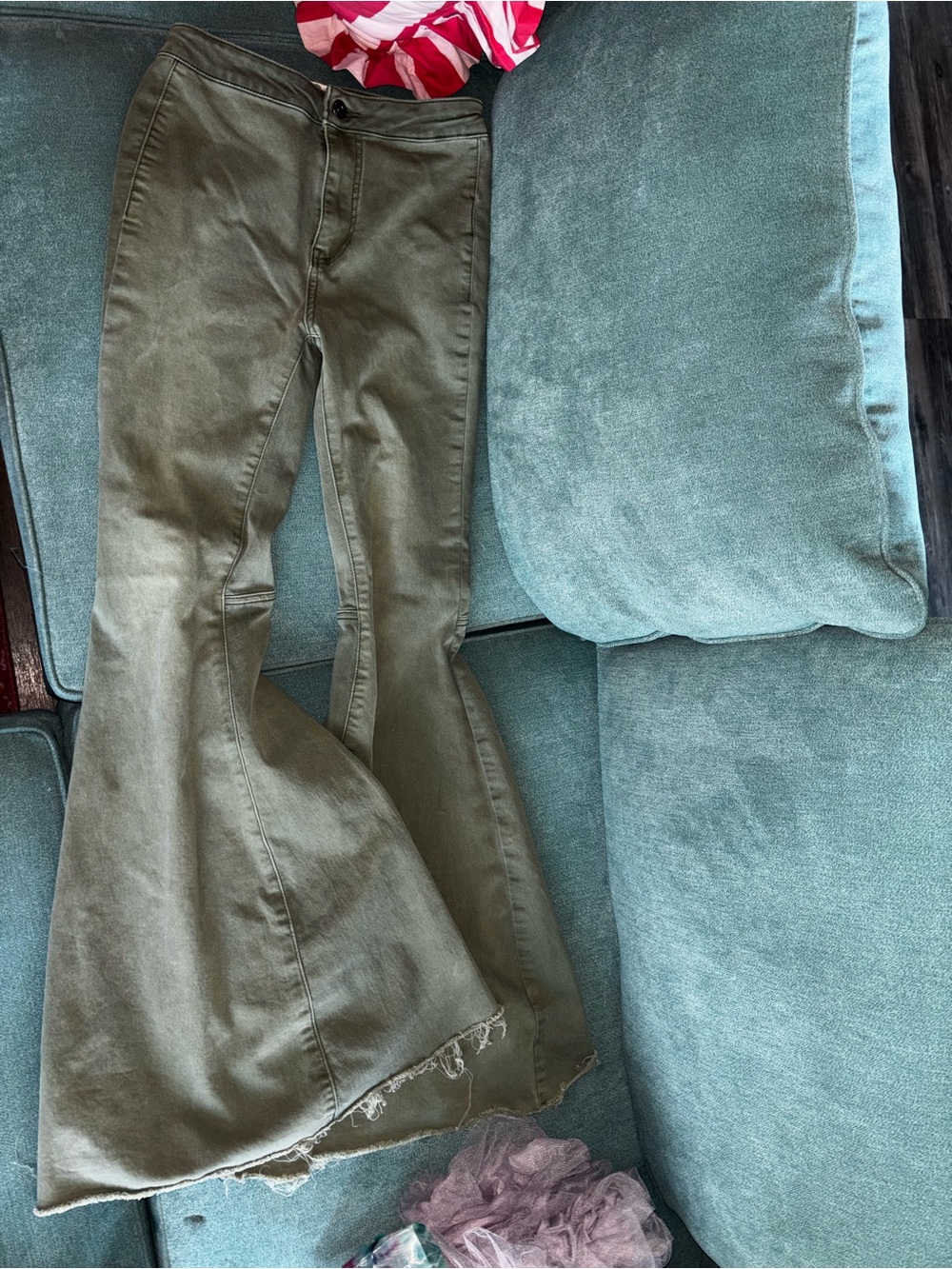We The Free Olive Green High-Rise Flare Jeans